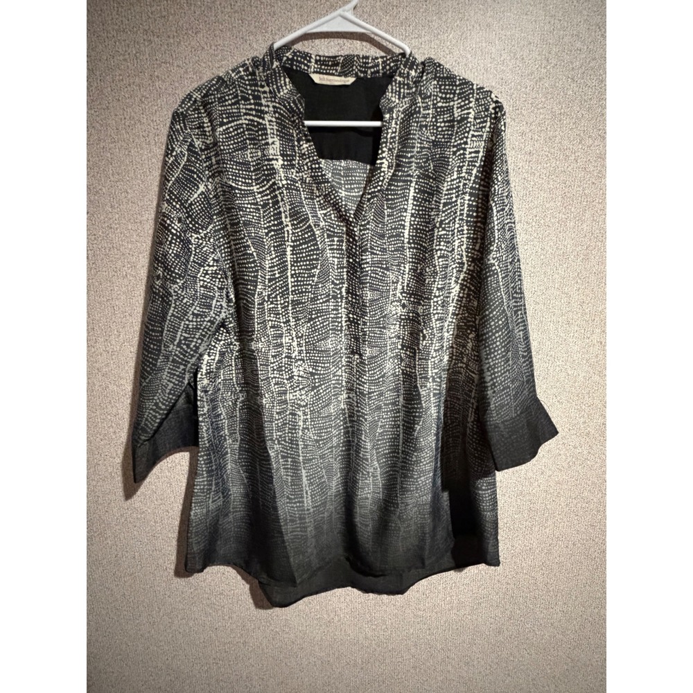 Soft Surroundings Black White Dotted Ombre Tunic Blouse Split Neck 28224 Womens